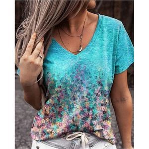 Floral Print V-Neck Casual T-Shirt